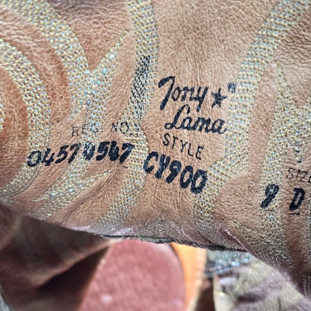 Vintage Tony Lama Mens 9D Black Exotic Ostrich Wingtip Cowboy Western Boots CBC - Picture 4 of 14